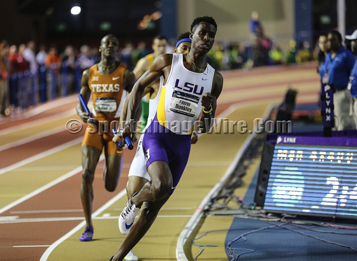 2016NCAAIndoorsSat-0140.JPG - Fitzroy Dunkley leads of for the winning LSU men 3:04.28  in the 4x400m relay during the NCAA Indoor Track & Field Championships Saturday, March 12, 2016, in Birmingham, Ala. (Spencer Allen/IOS via AP Images)